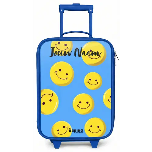 Vrolijke smileyregen Kinderkoffer - Blauw klein -zz3dotto