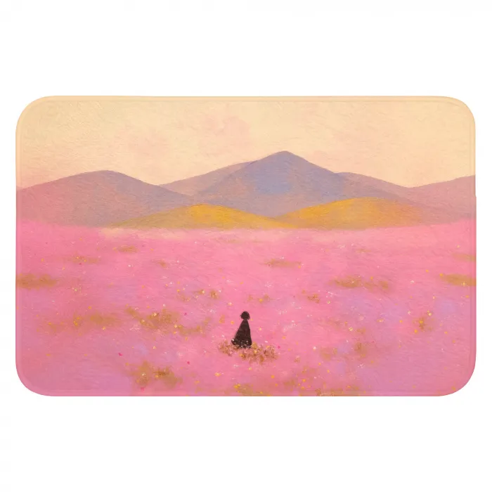 Bloemenweide - Heuvels - Silhouet - Roze WCmat klein -3d