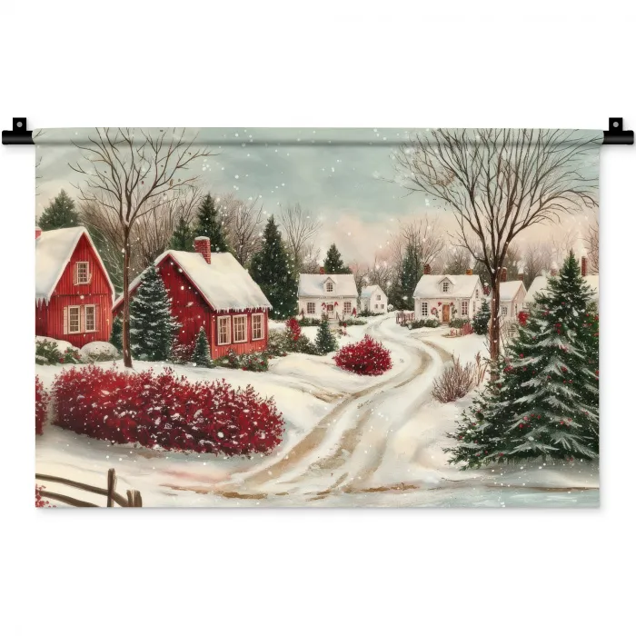Kerstsfeer - Landelijk - Rood Wandkleed katoen klein -zz3d