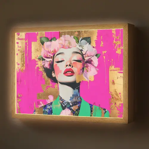 Bloemenkroon - Goud - Vrouw - Portret Light Box met batterij (Wandlamp) middel -z3d_website