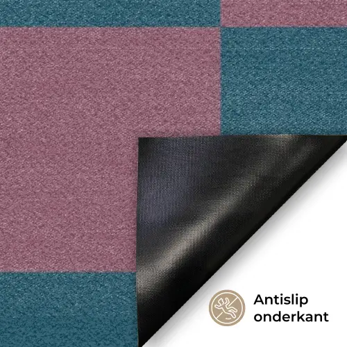 Schaakbord print - Blauw - Rood - Blokjes Deurmat klein -antislip_NL