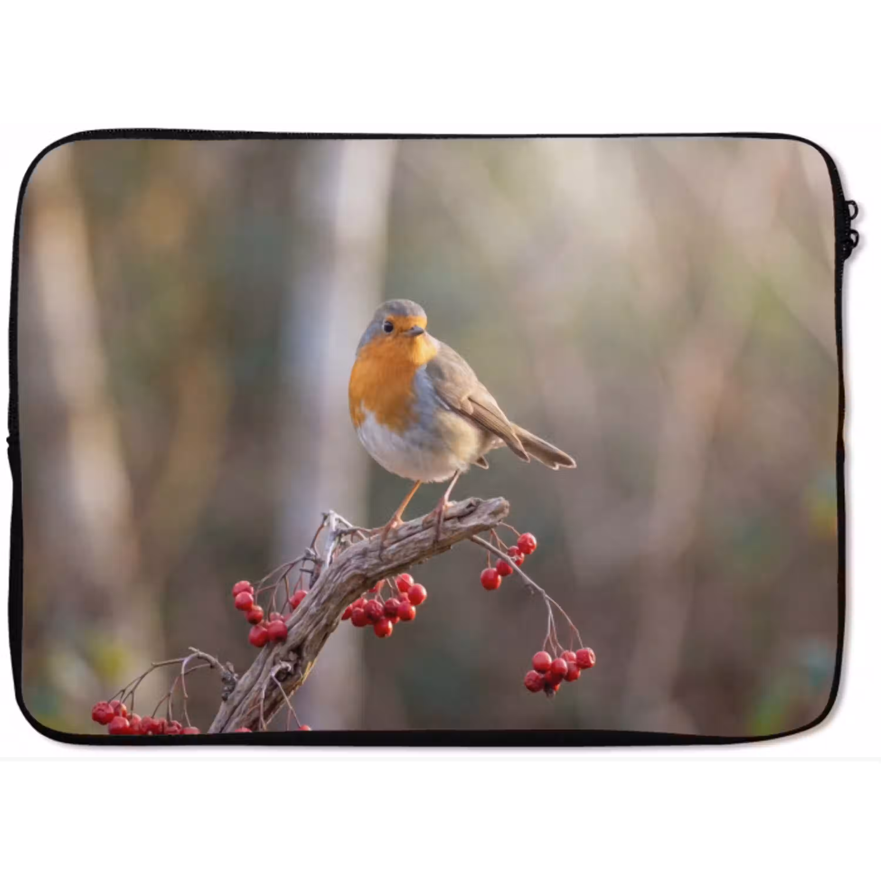 Roodborst - Tak - Bessen - Natuur laptophoes neopreen klein -zkaufland3dotto
