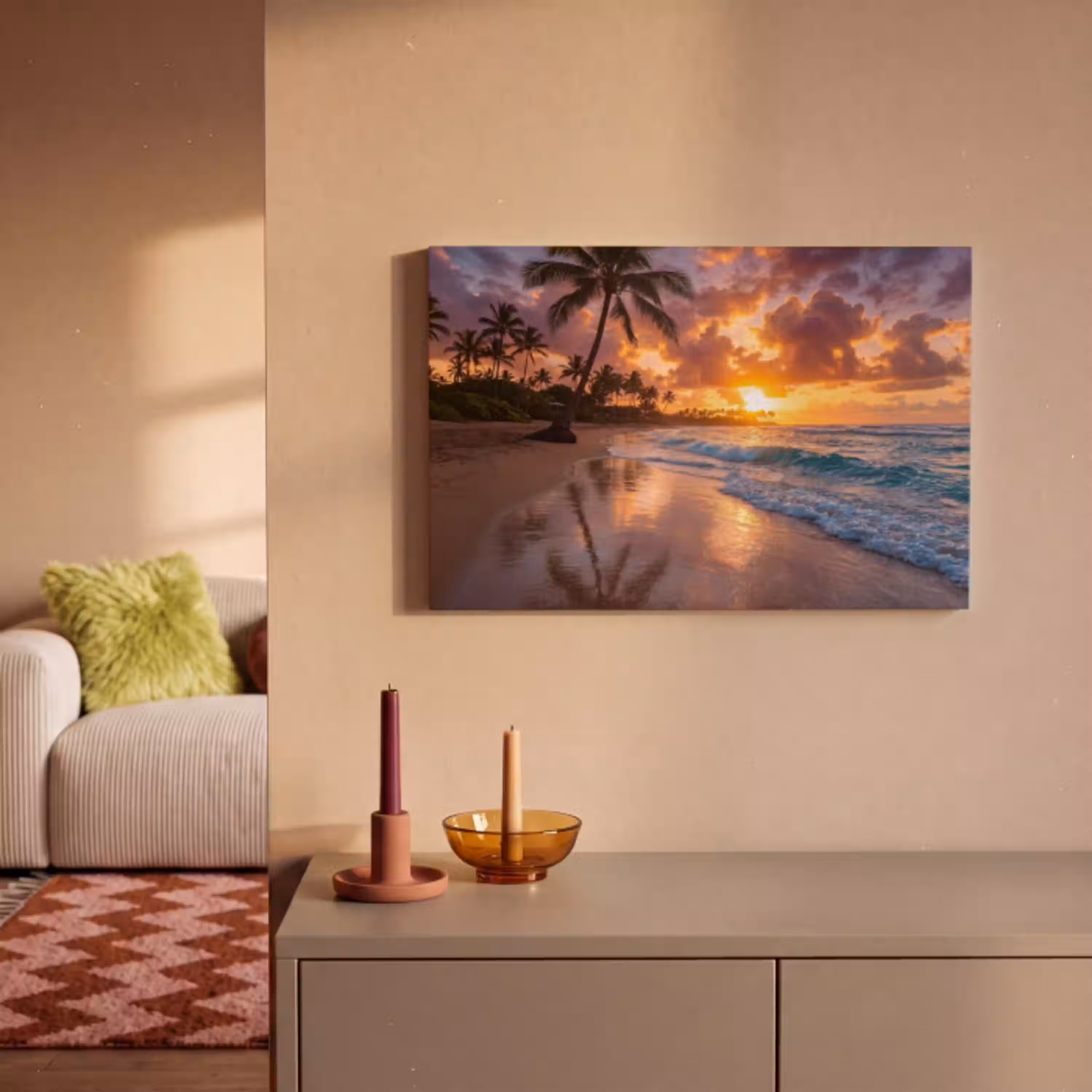 Strand - Zonsopgang - Tropisch - Natuur - Oranje canvas 2cm klein -sfeer1