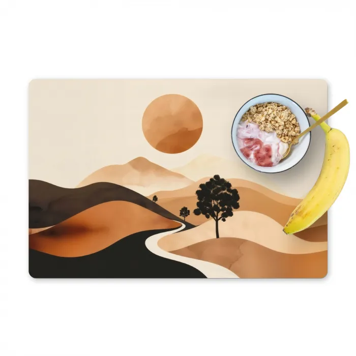 Zon - Heuvels - Boom - Abstract Placemat vinyl groot -zzzproduct_Kitchenyeah-website