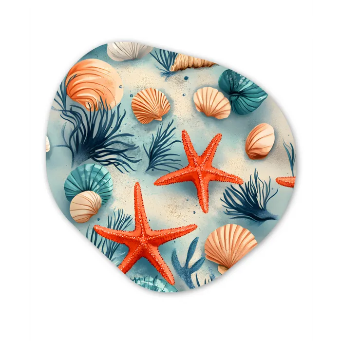 Zeesterren - Schelpen - Illustratie - Zand Wandcirkel Organisch Plexiglas middel -3d