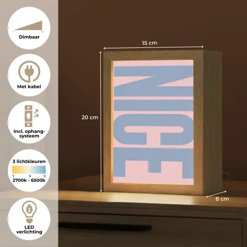 Nice - Paars - Roze Light Box met kabel (Tafellamp) klein -USP_NL