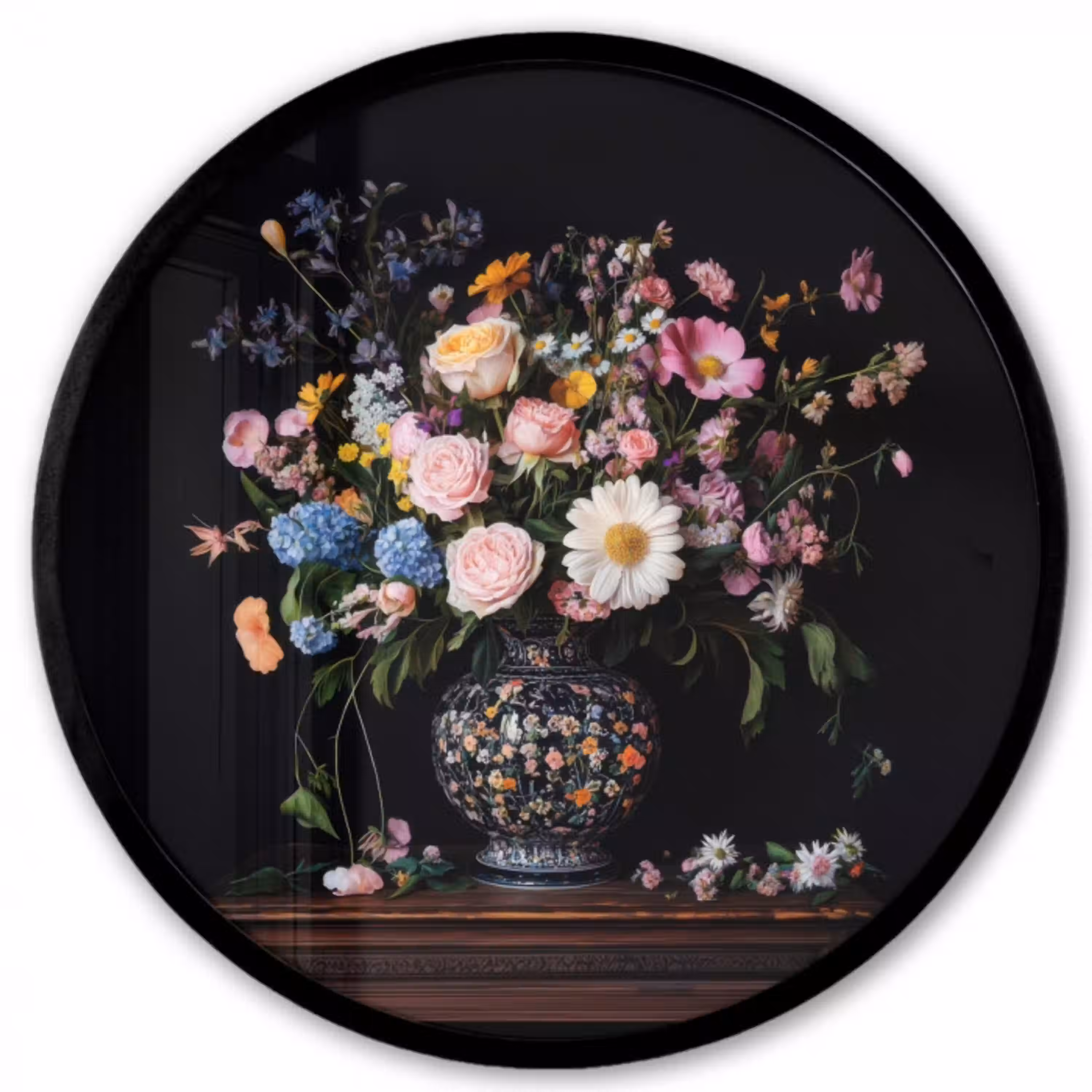 Bloemenvaas - Hout - Bloemen - Boeket Fotolijst rond zonder passe partout klein -3d