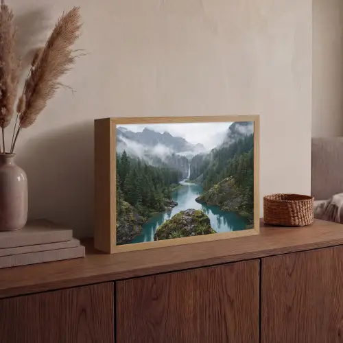 Waterval - Bomen - Bergen Light Box met batterij (Wandlamp) middel -sfeer2