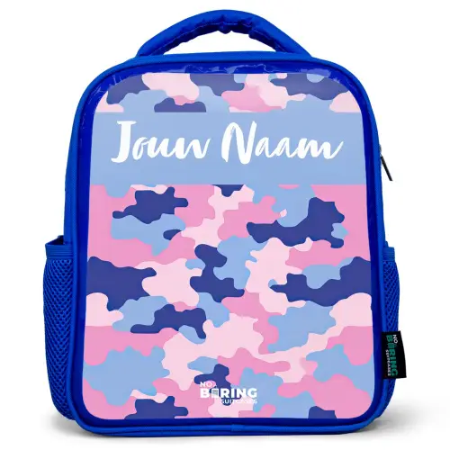 Camouflage - Roze - Blauw Kinderrugzak - Blauw middel -3d