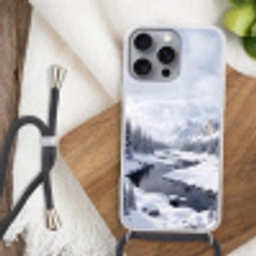 Sneeuwlandschap - Bergen - Rivier - Winter Hoesje iPhone 16 Pro Max met koord klein -sfeer4