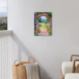 Doorkijk - Poort - Bloemen - Tuin tuinposter los doek klein -sfeer8