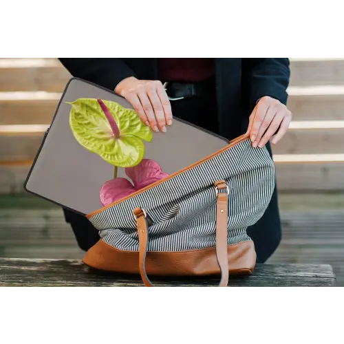 Planten - Anthurium - Groen - Roze laptophoes neopreen klein -tas
