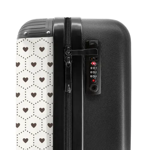 Crèmekleurige achtergrond met bruine hartjes NBS - Handbagage koffer - Volwassenen Unisex middel -slot