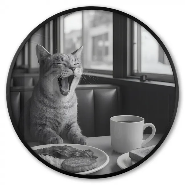 Ronde fotolijst - Kat - Koffie - Brood - Zwart