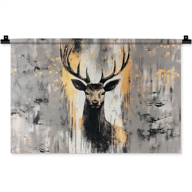 Abstract - Hert - Gewei - Goud Wandkleed katoen klein -zz3d