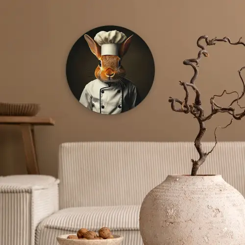 Konijn - Kok - Dier Wandcirkel kunststof plaat 5mm dik klein -sfeer1