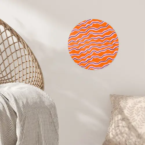 Retro - Golvend - Oranje Wandcirkel behangsticker klein 186 -sfeer4