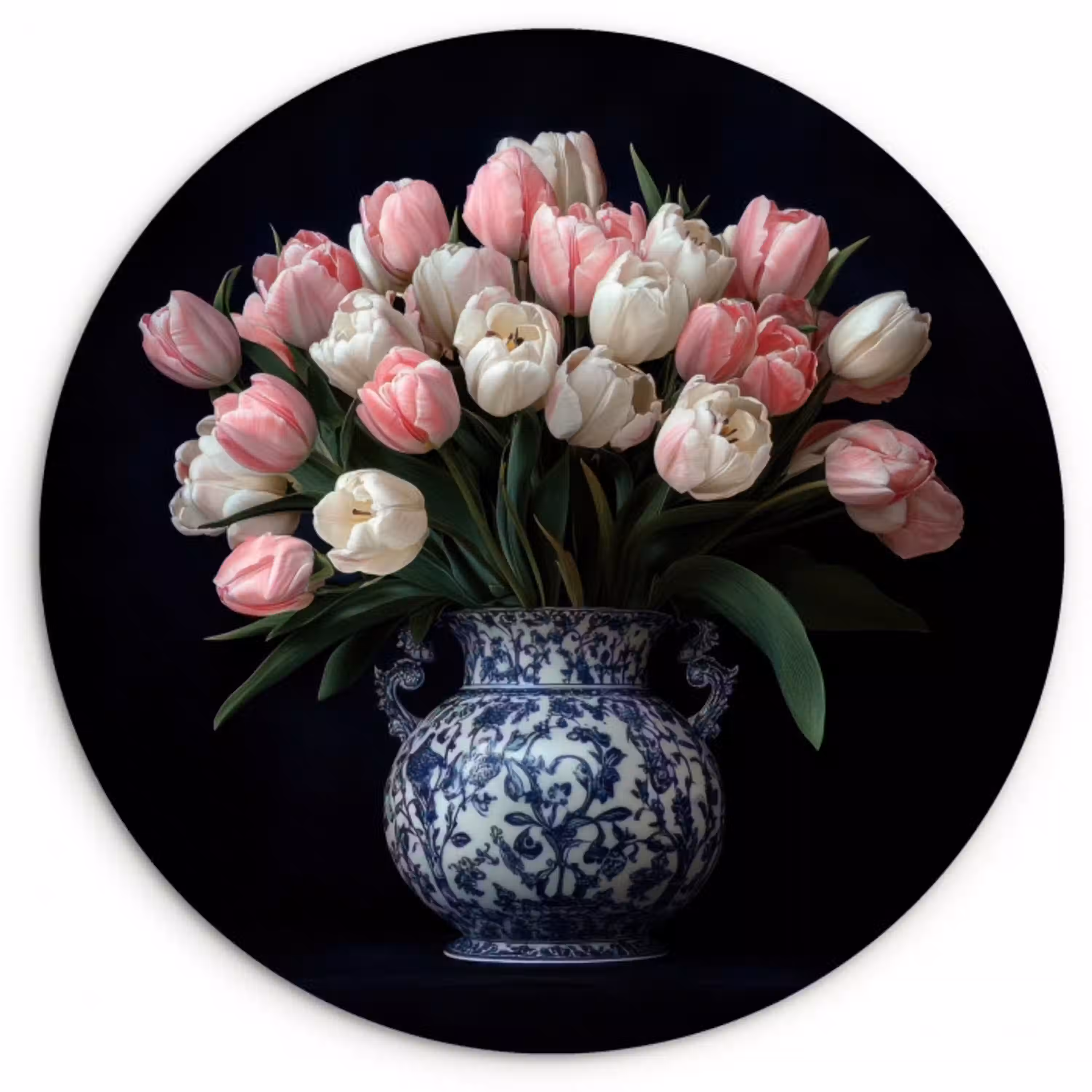 Bloemen - Roze - Tulpen - Vaas Wandcirkel plexiglas klein -3d