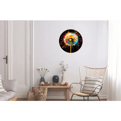 Paardenbloem - Graffiti - Kleurrijk - Bloemen - Natuur Wandcirkel aluminium klein -woonkamer