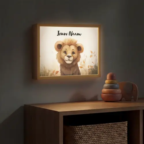 Leeuw - Dieren - Kinderen - Bruin - Meisje Light Box met batterij (Wandlamp kind) middel -sfeer5_kind