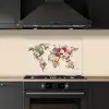 Wereldkaart - Bloemen - Roze keuken achterwand spatscherm klein -sfeer1