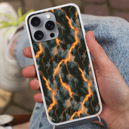 Oranje - Bliksem - Wolken Hoesje iPhone 16 Pro Max met koord klein 804 -sfeer3