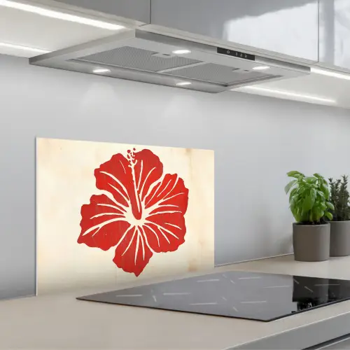Rode hibiscusbloem - Textuur achtergrond - Beige keuken achterwand spatscherm klein -3d_schuin