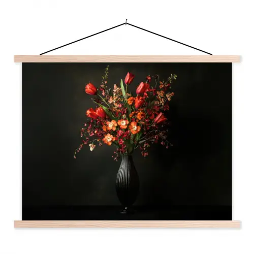 Bloemen - Takken - Boeket textielposter latten blank klein -3d
