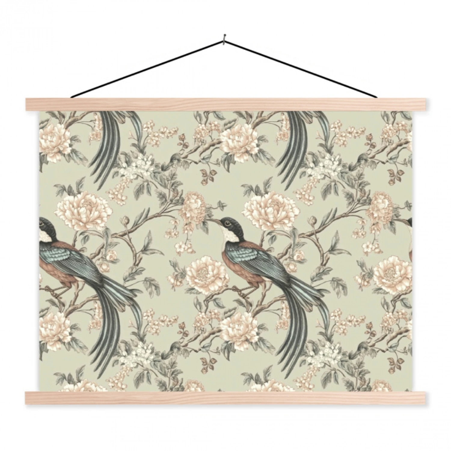 Bloem - Vogel - Kleurrijk textielposter latten blank klein 122 -3d