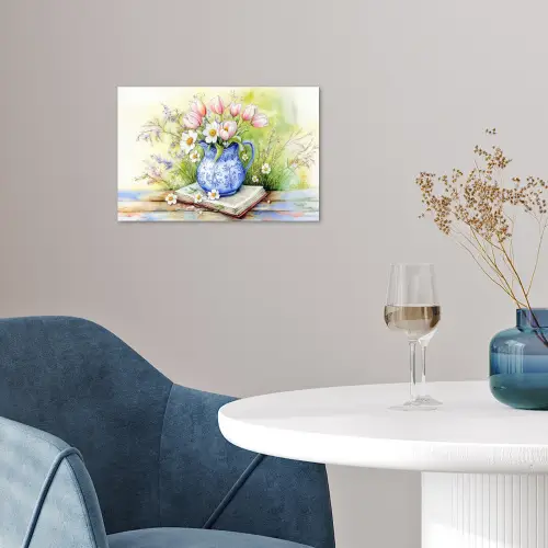 Vaas - Delftsblauw - Madeliefjes poster papier klein -sfeer3
