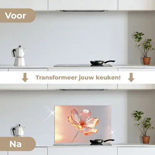 Glazen - Bloem - Roze keuken achterwand spatscherm klein -voor_na_NL
