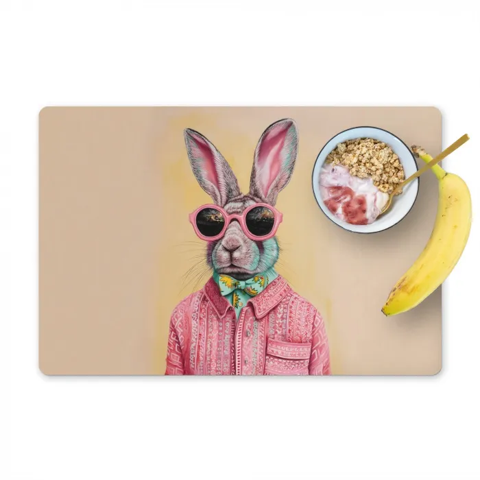 Grijs - Konijn - Blouse - Strik Placemat vinyl groot -zzzproduct_Kitchenyeah-website