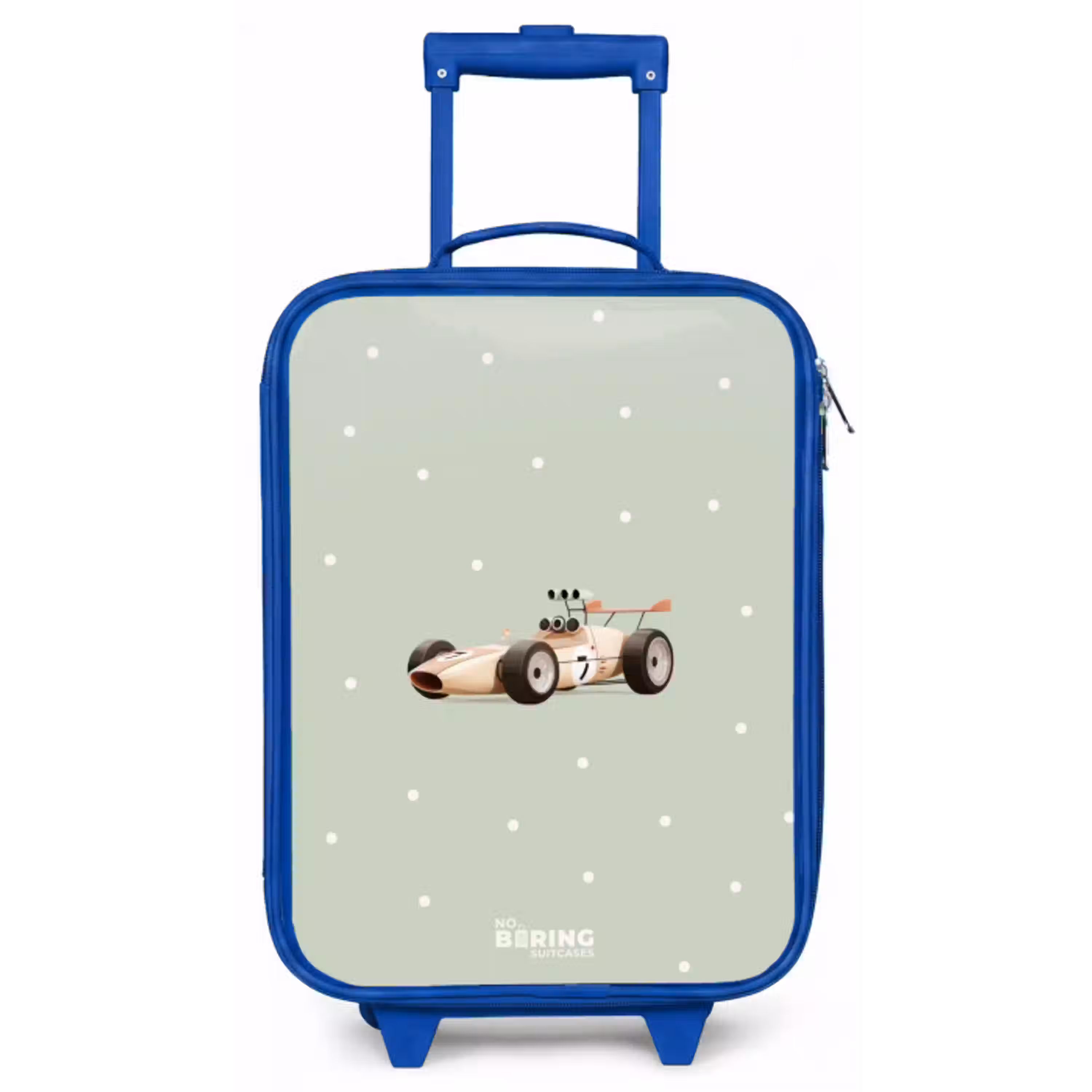 Beige retro raceauto op groene stippen achtergrond Kinderkoffer - Blauw klein -zz3dotto
