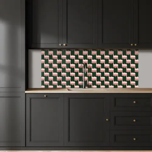 Vlechtpatroon - Groen - Roze - Geometrisch keuken achterwand 2 middel 871 -sfeer1