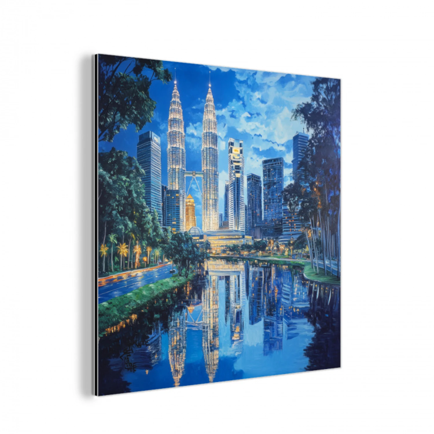 Stad Kuala Lumpur - Skyline - Wolkenkrabbers - Water aluminium wit klein -3d