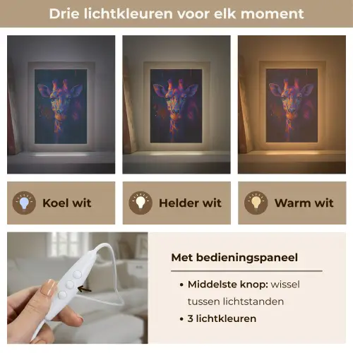Giraffe - Gekleurd - Verfspatten Light Box met kabel (Tafellamp) klein -USP_lichtkleurNL