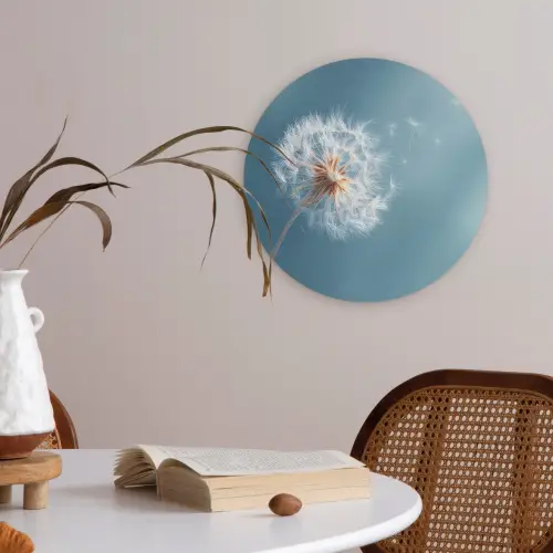 Paardenbloem - Wind - Blauw Akoestische PET Vilt - Rond klein -sfeer3