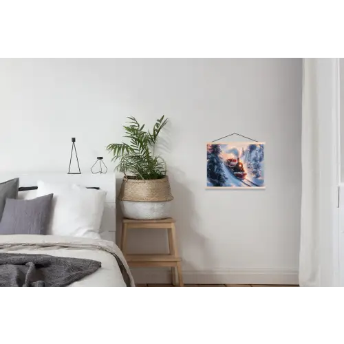 Kersttrein - Sneeuw - Winter - Kerst textielposter latten blank klein -woonkamer