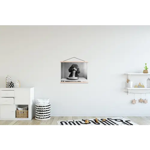 Poedel - Hond - Zwart - Wit - Schattig - Pasta textielposter latten blank klein -kinderkamer