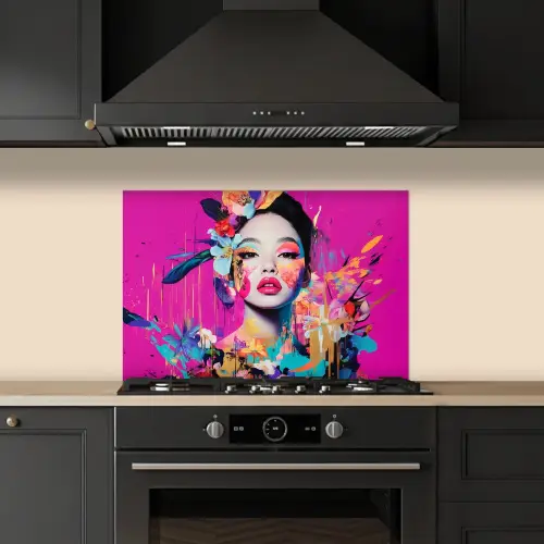 Vrouw - Portret - Abstract - Paars keuken achterwand spatscherm klein -sfeer1