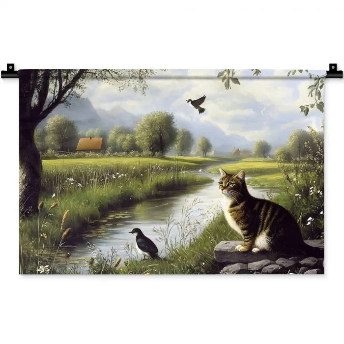 Kat - Beekje - Weide Wandkleed katoen klein -zz3d