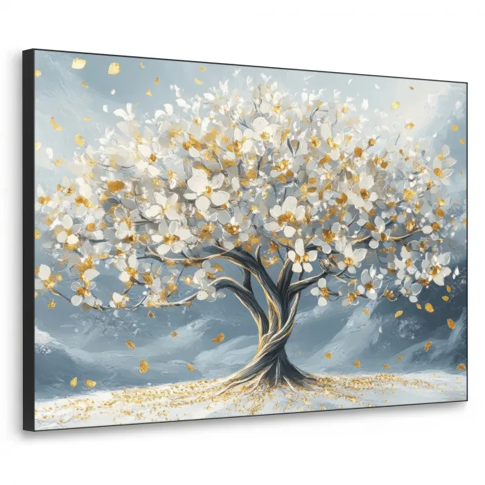 Boom - Winter - Levensboom - Modern - Goud Textielframe zwart klein -3d