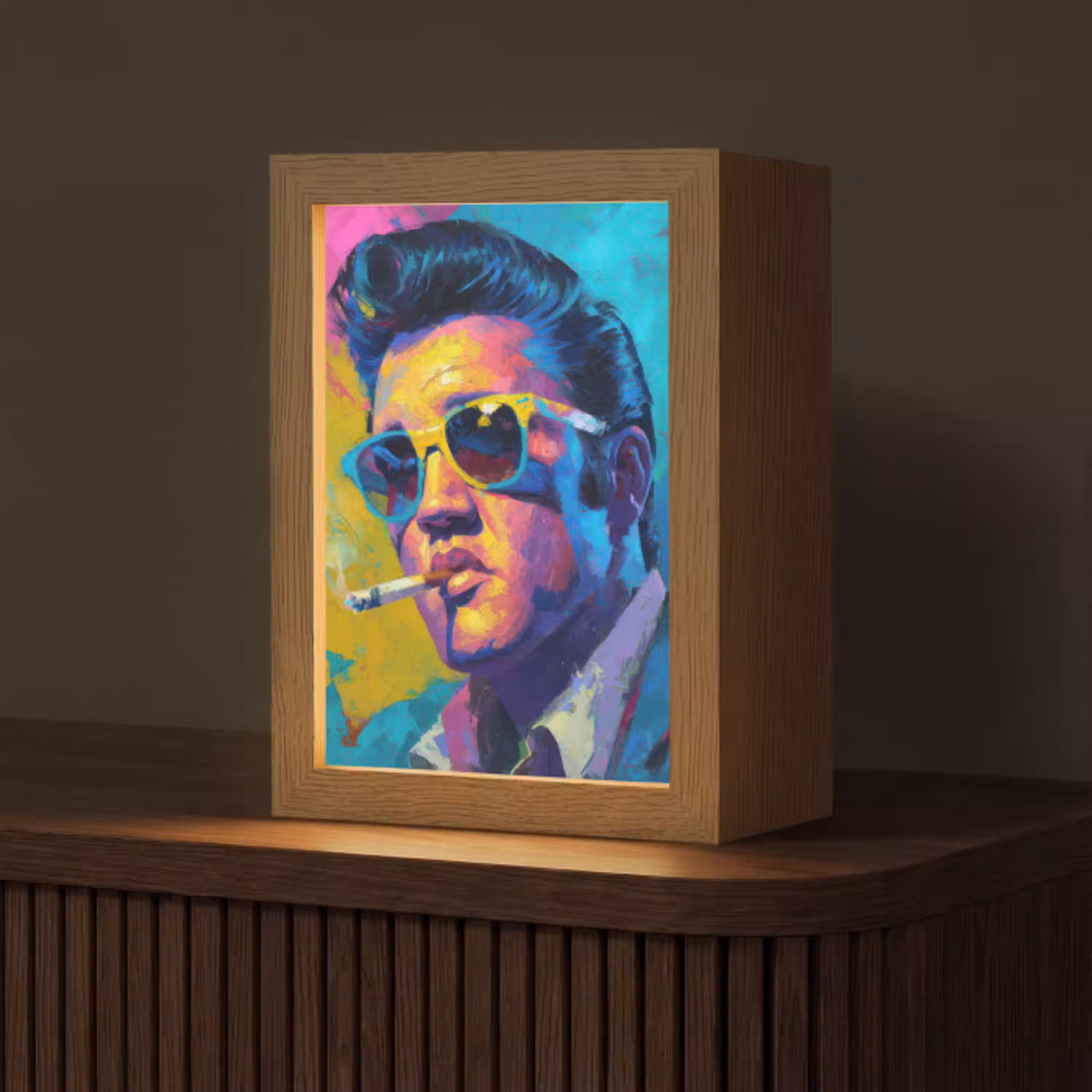 Portret - Sigaret - Kleurrijk - Bril Light Box met kabel (Tafellamp) klein -z3d_website