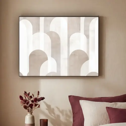Abstracte bogen - Modern - Beige Textielframe - compleet frame klein -sfeer1