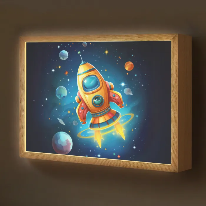 Raket - Ruimte - Planeten - Kinderen - Jongen Light Box met batterij (Wandlamp kind) middel -z3d_website