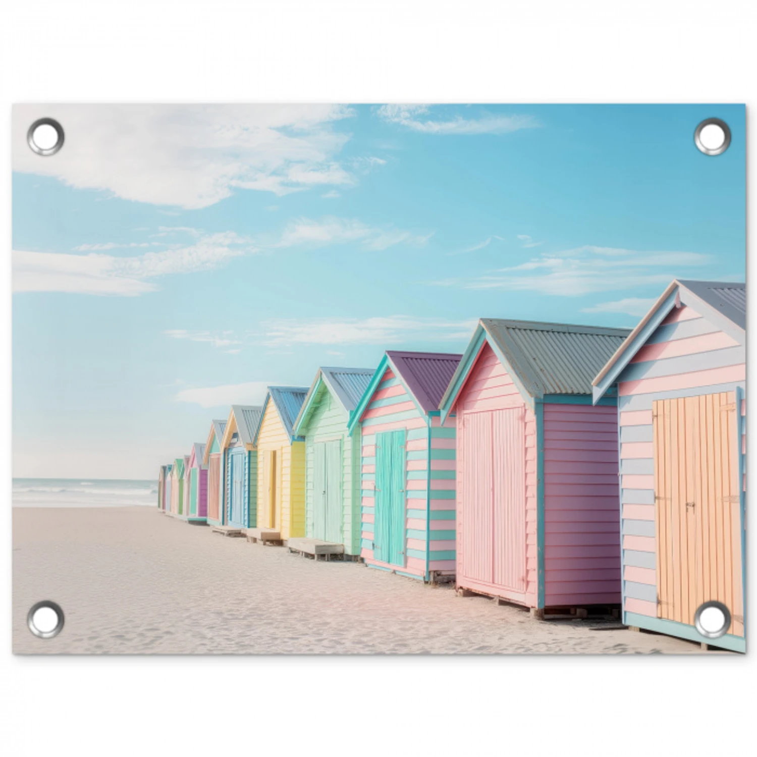 Strandhuisjes - Kleurrijk - Zee tuinposter los doek klein -3d