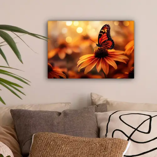 Vlinder - Bloemen - Oranje canvas 2cm klein -sfeer1