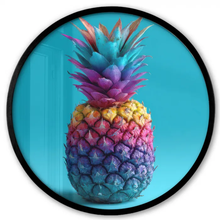 Ananas - Regenboog - Blauw - Popart Fotolijst rond zonder passe partout klein -3d