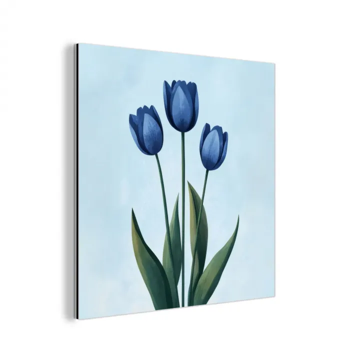Tulpen - Blauw - Bladeren aluminium wit klein -3d