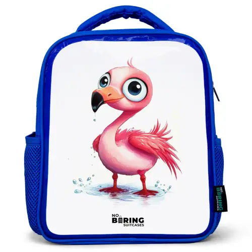 Roze flamingo in het water Kinderrugzak - Blauw middel -3d